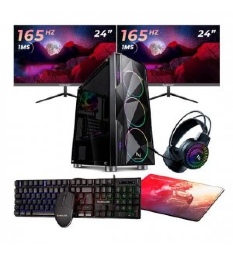 PC Gamer ryzen 7 5700g 16gb (rtx 3050 8gb) ssd 1tb + 240gb m.2 600w 80 plus + 2 monitores neologic 24165hz, neologic streamer